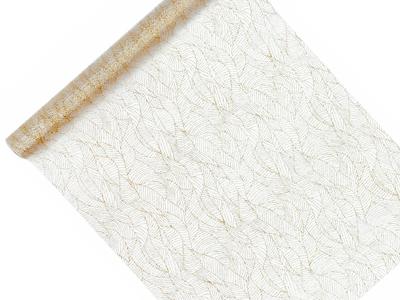 Witte Organza op Rol Gouden Bladeren (9m x 0.48m)