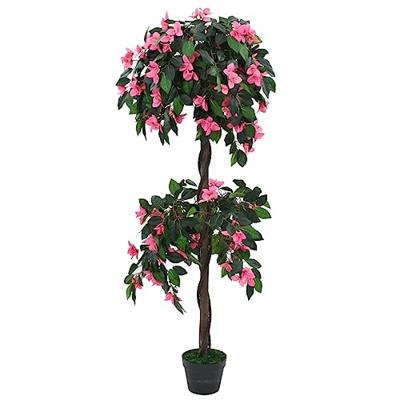 VidaXL Kunstplant met pot rododendron 155 cm groen en roze