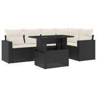 6-delige Loungeset met kussens poly rattan zwart - thumbnail