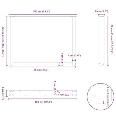 Eettafelpoten 3 st U-vormig 100x(72-73) cm staal antraciet
