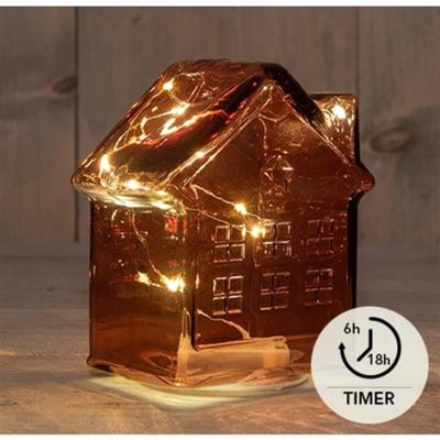Anna's Collection Led huisje glas bordeaux h14cm