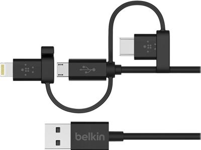 Belkin Micro-USB-kabel (met Lightning-Connector-adapter, 0,9 m, geschikt voor Samsung Galaxy, iPad, iPhone 8/8 Plus, iPhone X, iPhone 6/6s/6 Plus/6s Plus, iPhone 7/7Plus, iPhone SE) zwart