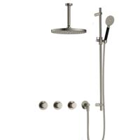 Hotbath Cobber X - CX7067 - Inbouw Regendoucheset - Geborsteld Nikkel - 2 Stopkranen - Thermostatisch - Plafondbuis 15 cm - Hoofddouche 300 mm - Ronde Handdouche 3 Standen - Glijstang 900 mm - met M106 - Waterbesparend - thumbnail