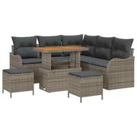 Tuinbankenset met kussen 8 pcs Grijs poly rattan - thumbnail