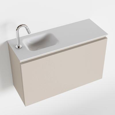 MONDIAZ OLAN 80cm toiletmeubel linen. LEX wastafel talc links 1 kraangat