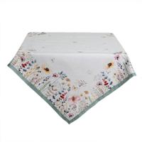 Clayre & Eef Tafelkleed 150x150 cm Wit Groen Katoen Vierkant Bloemen - thumbnail