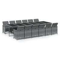 13-delige Tuinset met kussens poly rattan grijs - thumbnail