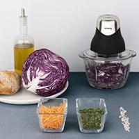 Mini elektrische hakmolen - H.Koenig - LEO8 - 320 W - Glazen kom van 1 L - Roestvrijstalen messen - Mat zwart en chroom - thumbnail