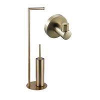 Fortifura Calvi vrijstaande toiletrolhouder met toiletborstel - met handoekhaak - Geborsteld Messing PVD (Goud) SW639937/SW1189060 - thumbnail