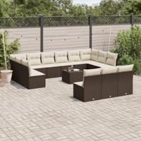 14-delige Loungeset met kussens poly rattan bruin - thumbnail