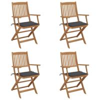 Tuinstoelen 4 st inklapbaar met kussens massief acaciahout - thumbnail