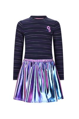 B.Nosy winter jurk meisjes - navy blauw/paars - Donia - gestreept, metallic rok B.Nosy winter jurk meisjes - navy blauw/paars - Donia - gestreept, metallic rok