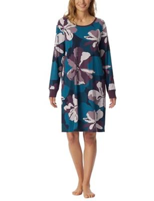 Dames Nachthemd lange mouw - Flower - Modal dames nachtjapon - Luxe nachtkleding dames - 40 - Blauw - 40