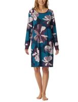 Dames Nachthemd lange mouw - Flower - Modal dames nachtjapon - Luxe nachtkleding dames - 40 - Blauw - 40 - thumbnail