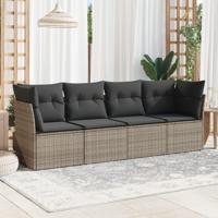 4-delige Loungeset met kussens poly rattan grijs - thumbnail
