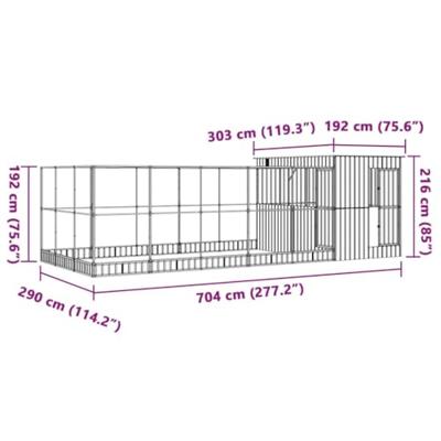 vidaXL Volière met verlengstuk 704x303x216 cm staal zilverkleurig, vogelvolière, papegaaienkooi, grote papegaaienkooi, parkietenkooi, grote vogelkooi