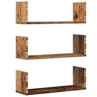 Wandschappen 3 st 58x18x18 cm bewerkt hout oud houtkleurig - thumbnail