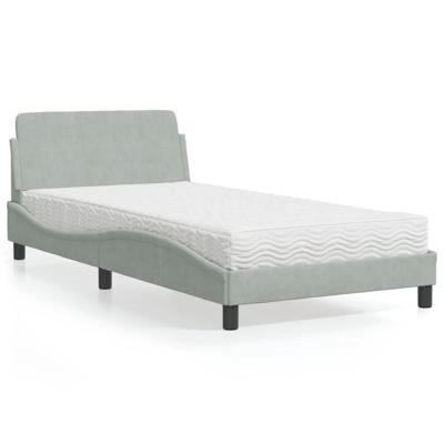 Bed met matras "Dover" fluweel lichtgrijs 100x200 cm