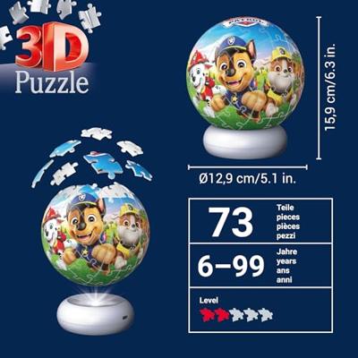 Ravensburger - paw patrol - 3d puzzle-ball nachtlicht - 73 stukjes Ravensburger - paw patrol - 3d puzzle-ball nachtlicht - 73 stukjes