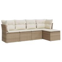 6-delige Loungeset met kussens poly rattan beige - thumbnail