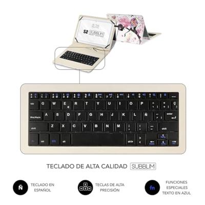 SUBBLIM Tabletbeschermhoes met micro-USB-toetsenbord, Spaans toetsenbord, van 10,1 inch tot 11 inch, magneetsluiting, USB C, compatibel met Android-apparaten (Hadas)