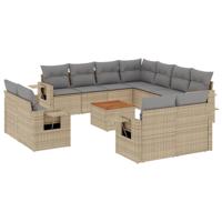 12-delige Loungeset met kussens poly rattan beige - thumbnail