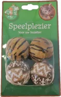 Kattenspeelgoed blister à 4 pluche rammelbal, bruin. - thumbnail