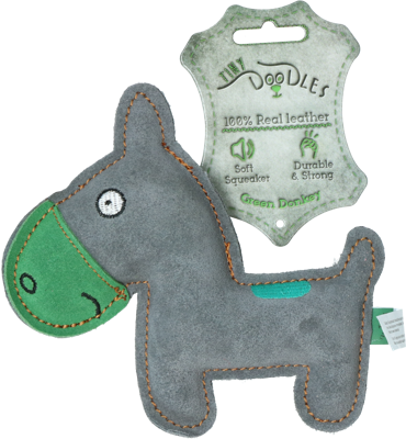 Holland Animal Care Tiny Doodles Doggy - Doodles Donkey - Hondenspeelgoed - Hondenspeelgoed met piep - Groen - 17 cm