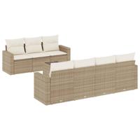 8-delige Loungeset met kussens poly rattan beige - thumbnail