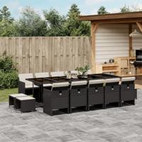 15-delige Tuinset met kussens poly rattan zwart - thumbnail