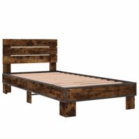 Bedframe bewerkt hout metaal gerookt eikenkleurig 120x200 cm - thumbnail
