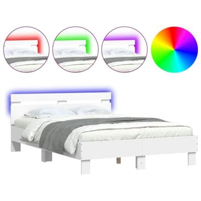 Bedframe met hoofdeinde en LED wit 135x190 cm