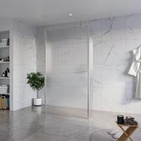 Fortifura Galeria Vrijstaande Inloopdouche - 110x200cm - Helder geribbeld - antikalk - 8mm veiligheidsglas - 2 zijwanden 30cm - wandsteunen en hoekprofielen - Geborsteld RVS PVD (RVS) SW927769 2x/SW915253/SW797945 2x/SW798730 2x - thumbnail