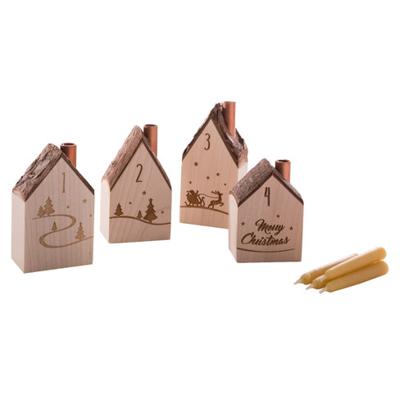Adventshuisjes met bijenwaskaarsen, 4-dlg