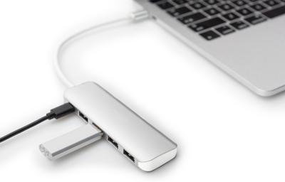 Digitus DA-70242-1 USB 3.2 Gen 1-hub 4 + 1 poorten Met snellaadpoort, Met USB-C stekker, Met aluminium behuizing Zilver