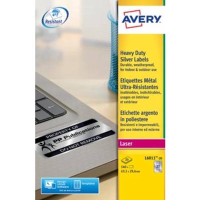Avery L6011-20 ultra-sterke etiketten ft 63,5 x 29,6 mm (b x h), 540 etiketten, zilver Avery L6011-20 ultra-sterke etiketten ft 63,5 x 29,6 mm (b x h), 540 etiketten, zilver