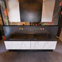 Badkamermeubelset Mondiaz Erin 150 cm met 2 Lades met RIDGE Wastafel Dubbel Urban Zonder Kraangaten Greeploos Mat Carrara - thumbnail