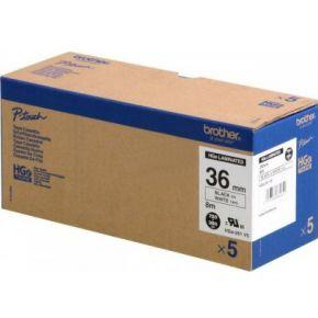 Brother HGe-261V5 Labeltape Set van 5 stuks Tapekleur: Wit Tekstkleur: Zwart 36 mm 8 m