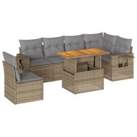 7-delige Loungeset met kussens poly rattan beige - thumbnail