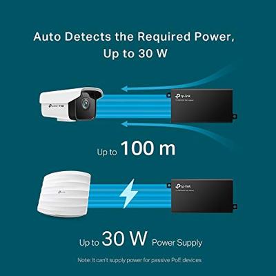 TP-Link 802.3at/af Gigabit PoE Injector , Non-PoE to PoE Adapter , Supplies PoE (15.4W) or PoE+ (30W) , Plug & Play , Desktop/Wall-Mount , Distance Up to 100m (TL-PoE160S)