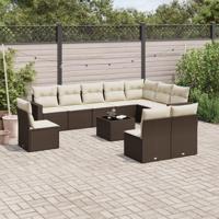 11-delige Loungeset met kussens poly rattan bruin - thumbnail