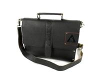 Leren Tablet tas handtas schoudertas met hout zwart - thumbnail