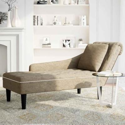 Chaise longue met kussen&rechterarmleuning kunstleer lichtgrijs