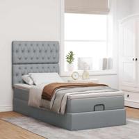 Ottoman bed met matras en LED's 120x200cm stof lichtgrijs - thumbnail