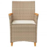 Tuinstoelen 2 st met kussens poly rattan en massief hout beige - thumbnail