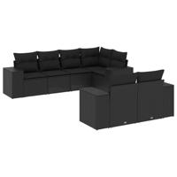 7-delige Loungeset met kussens poly rattan zwart - thumbnail