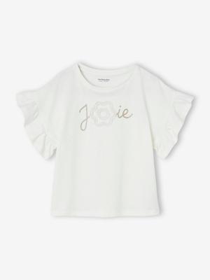 T-shirt voor een ceremonie met een reliëfbloemenmotief en glitterletters voor meisjes wit