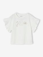 T-shirt voor een ceremonie met een reliëfbloemenmotief en glitterletters voor meisjes wit - thumbnail