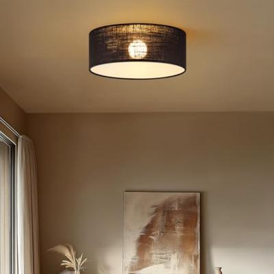 Moderne Plafondlamp - Cilinder - Stoffen Lampenkap - Zwart - Minimalistische stijl - ø32 x 12 cm - E27 fitting - Voor slaapkamers en woonkamers