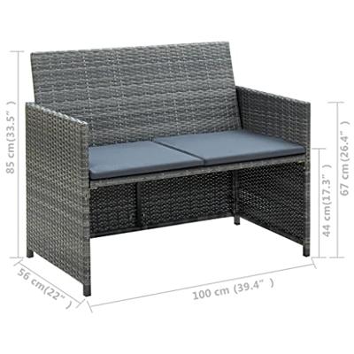 VidaXL Tuinbank 2-zits met kussens poly rattan grijs